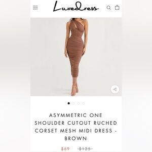 Luxedress Asymmetric One Shoulder cutout Ruched Corset Mesh Midi dress Small NWT